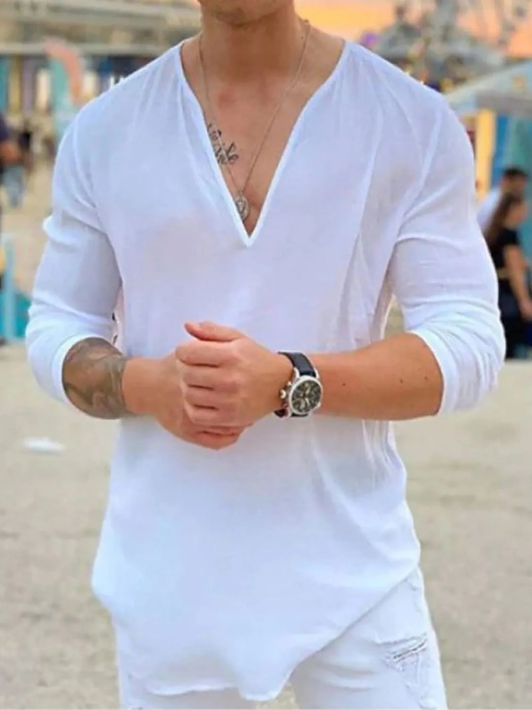 Men's Full Size V-Neck Long Sleeve Top Plus Size