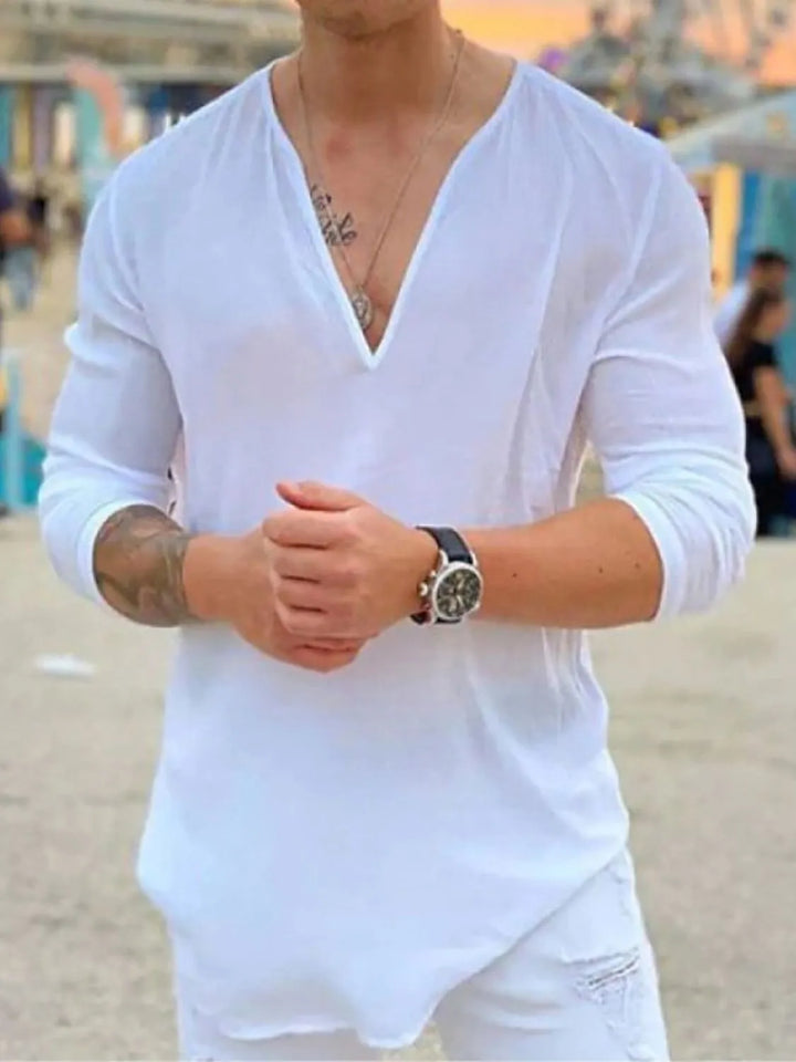 Men's Full Size V-Neck Long Sleeve Top Plus Size