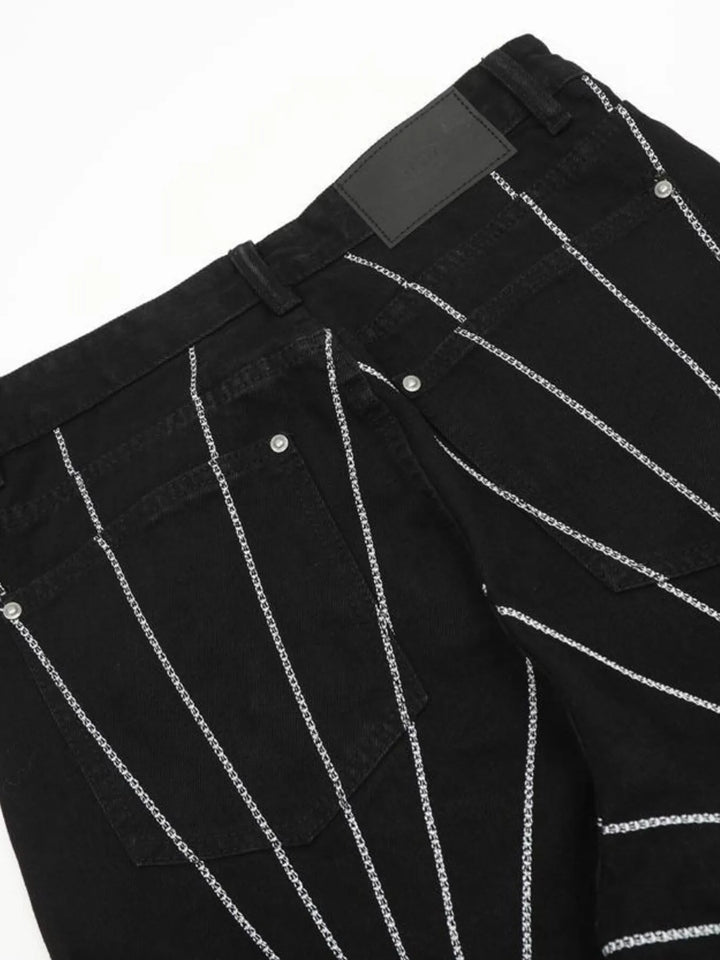 Men's Spider Web Embroidered Flared Jeans