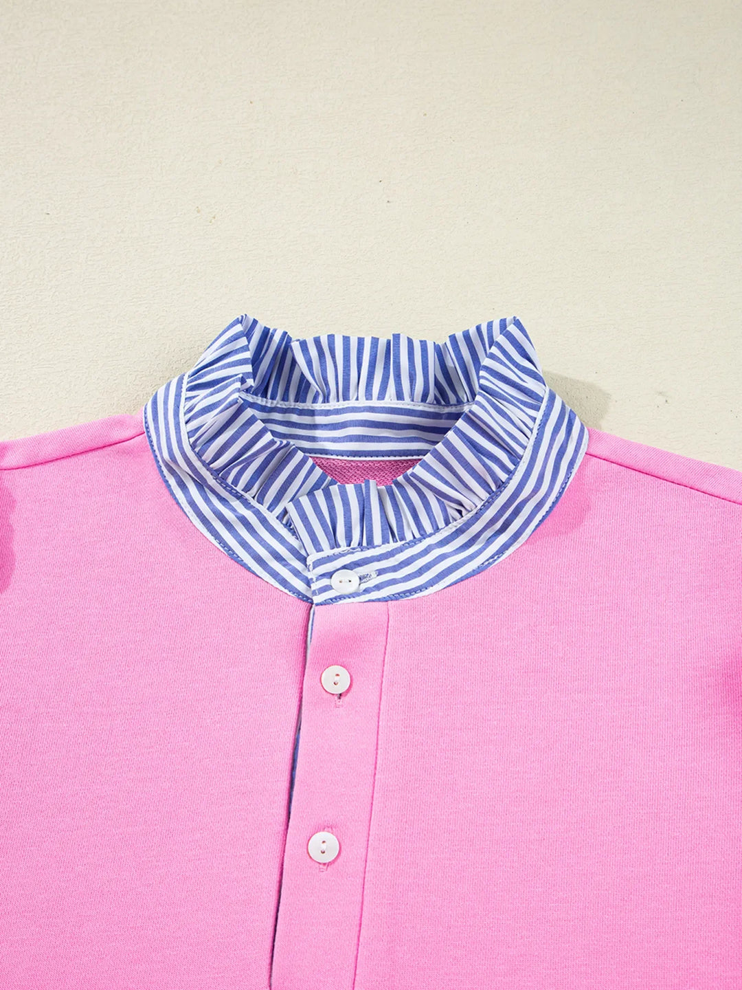 Contrast Striped Collar Patchwork Puff Sleeve Ruffle Hem Mini Dress