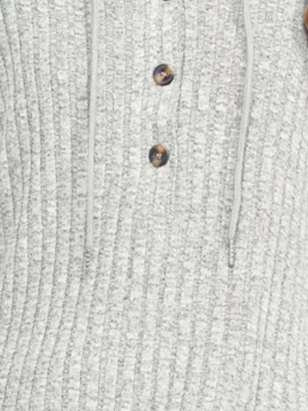 Casual Ribbed Knit Button Detail Hoodie