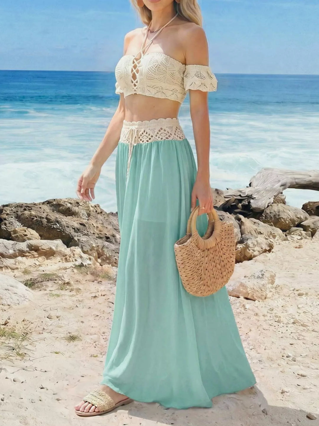 Crochet Top and Maxi Skirt Set