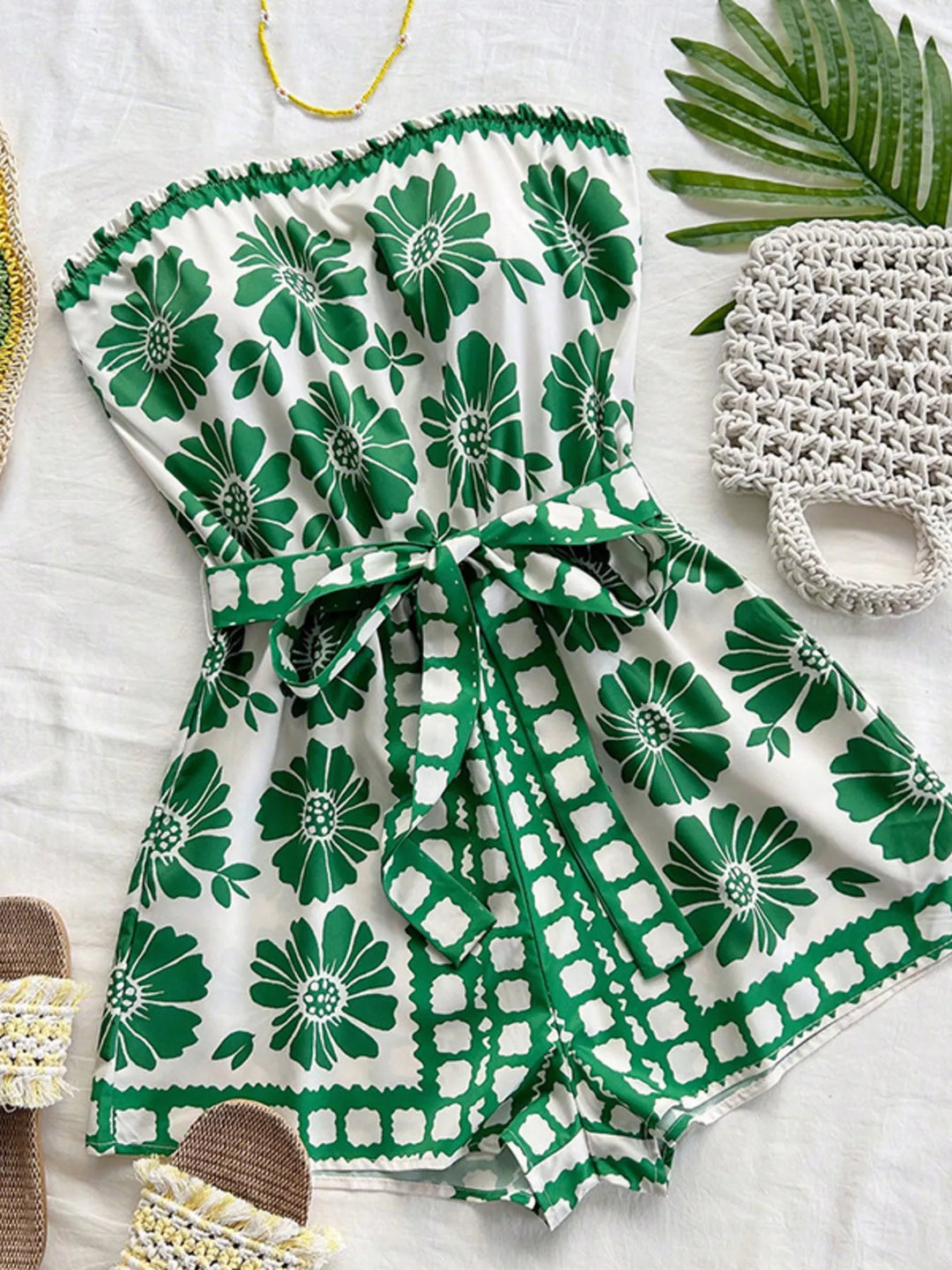 Strapless Tie Waist Romper