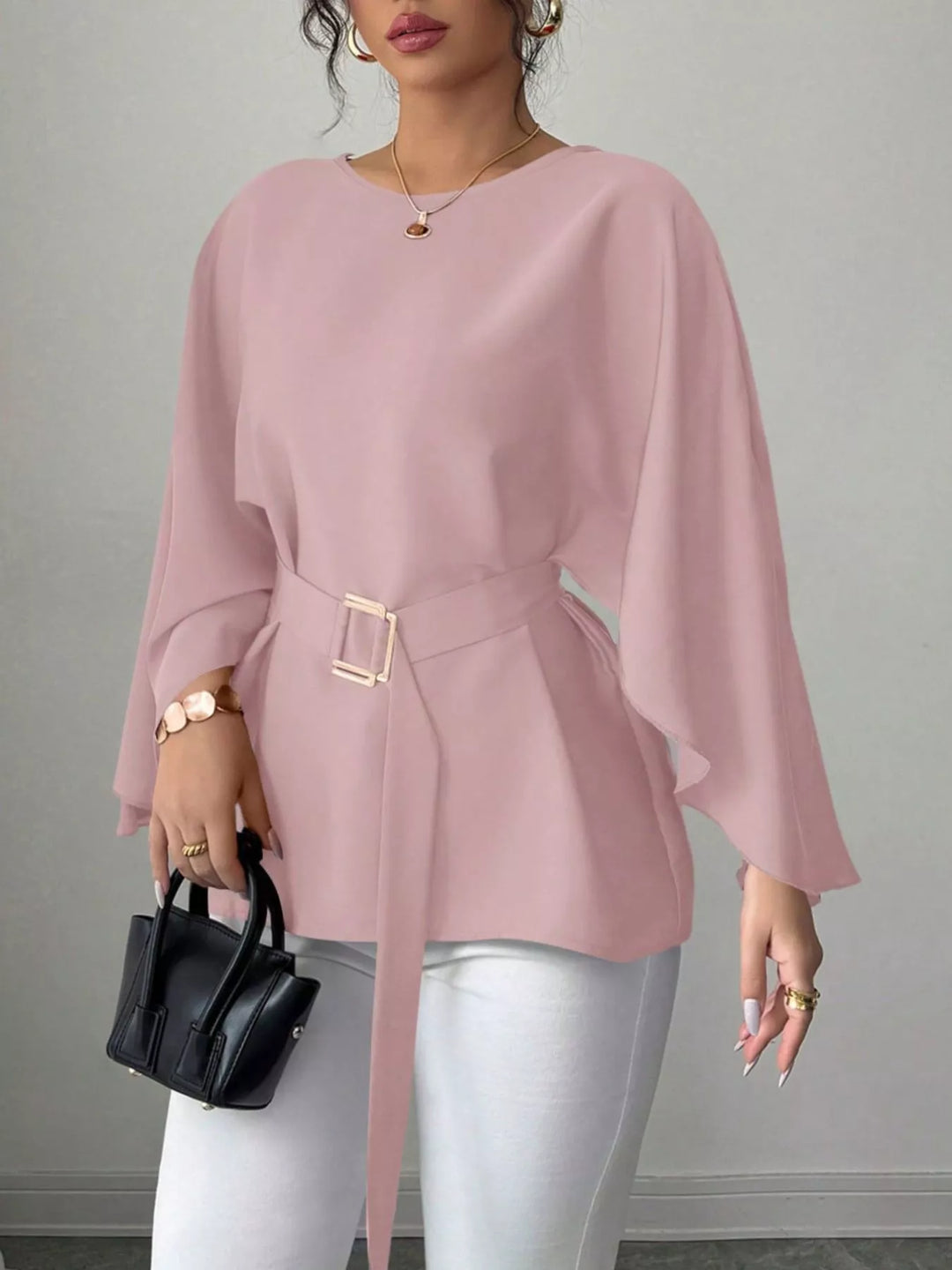 Batwing Sleeve Belted Blouse