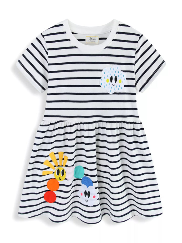 Children's Cute Appliques Striped Round Neck Dress