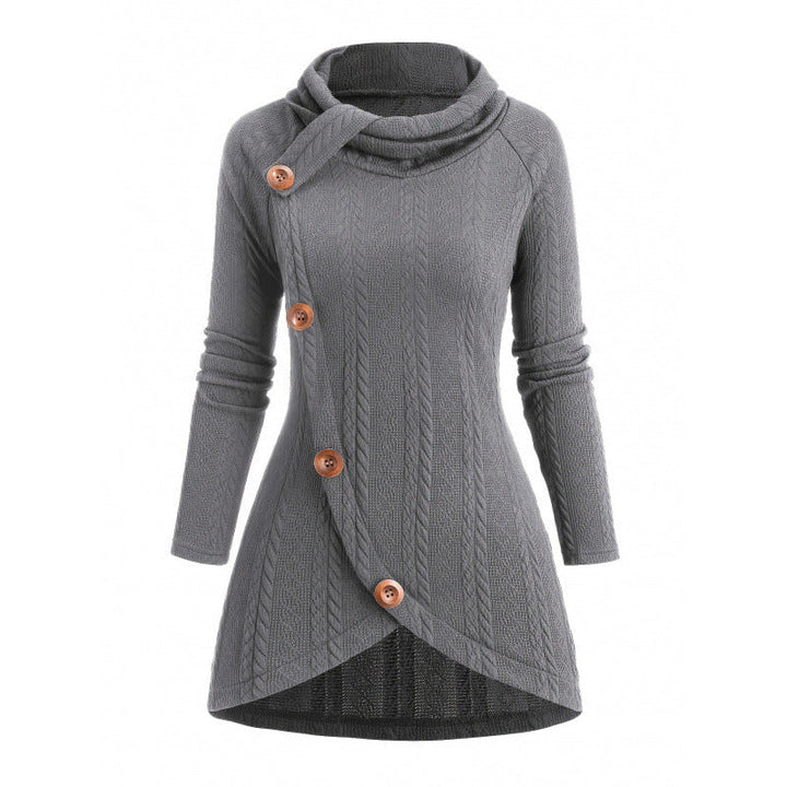 Womens Asymmetrical Turtleneck Long-Sleeve Knitted Cardigan