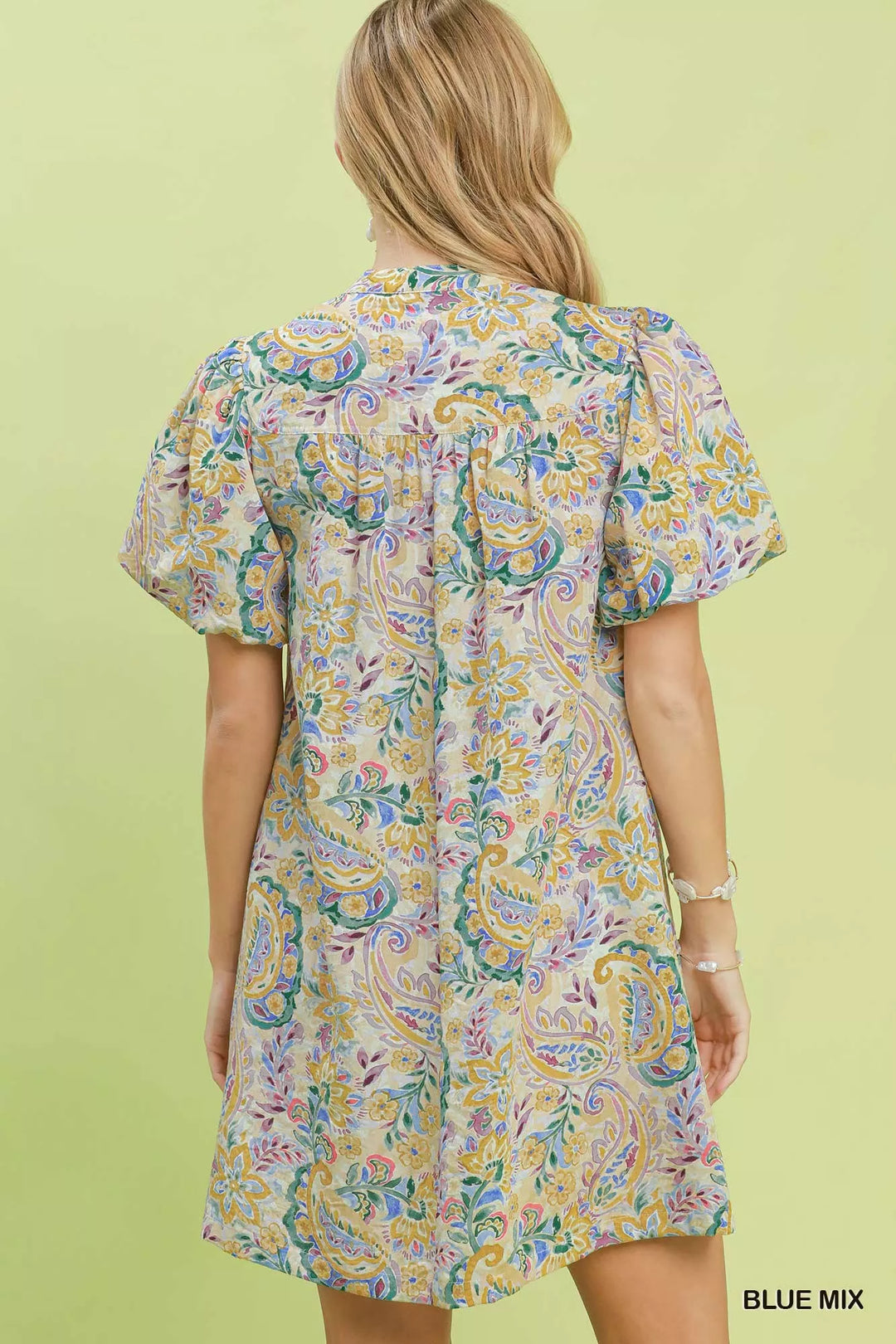 Umgee Paisley Floral Puff Sleeve Shift Dress