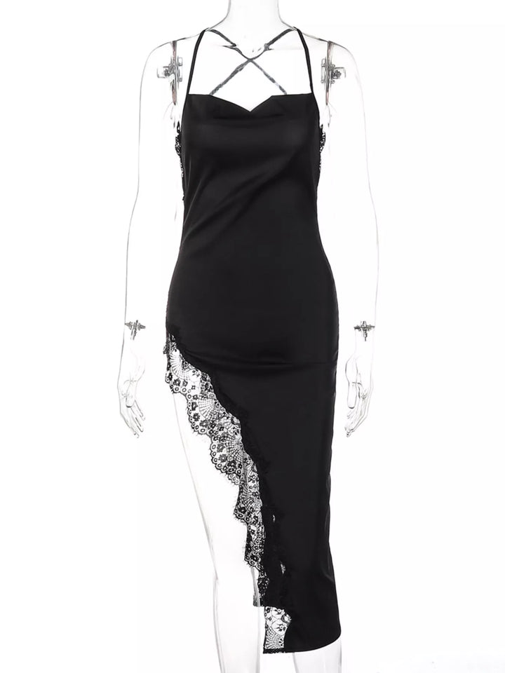 Lace Detail Split Spaghetti Strap Dress