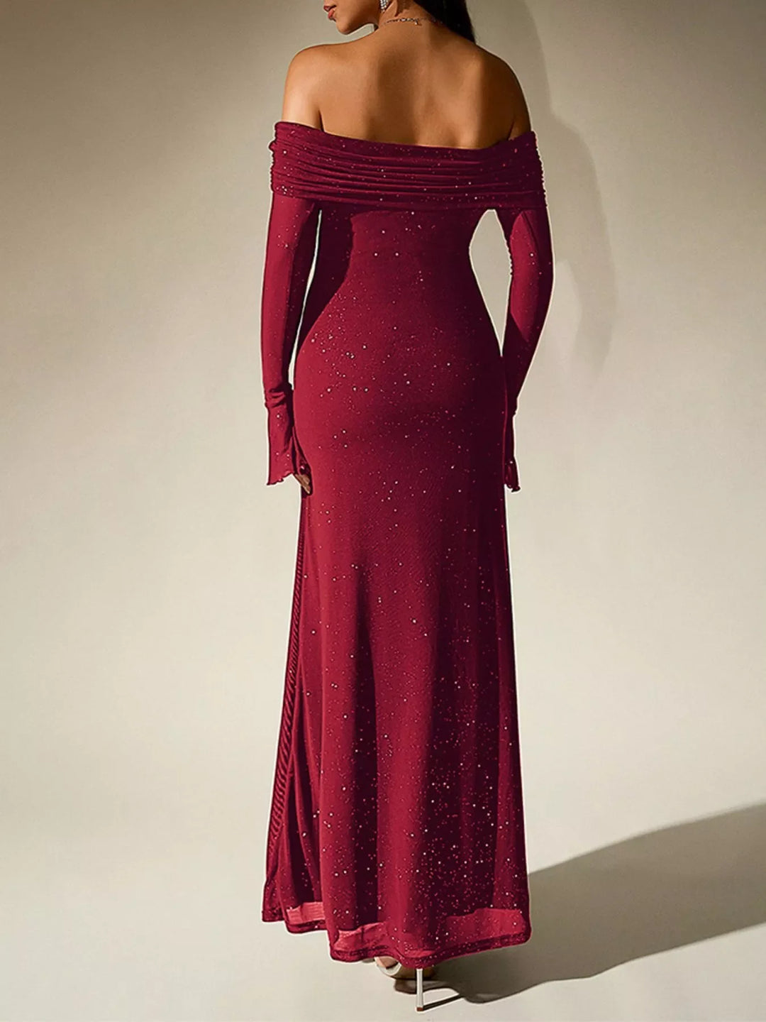 Glitter Off-Shoulder Maxi Dress