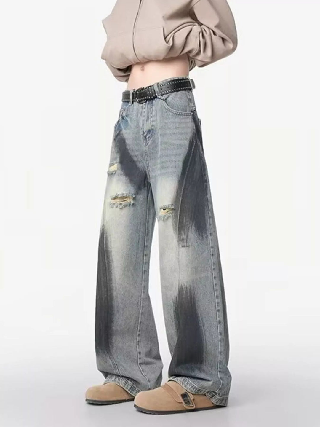 Men's Plus Size Distressed Wide Leg Jeans