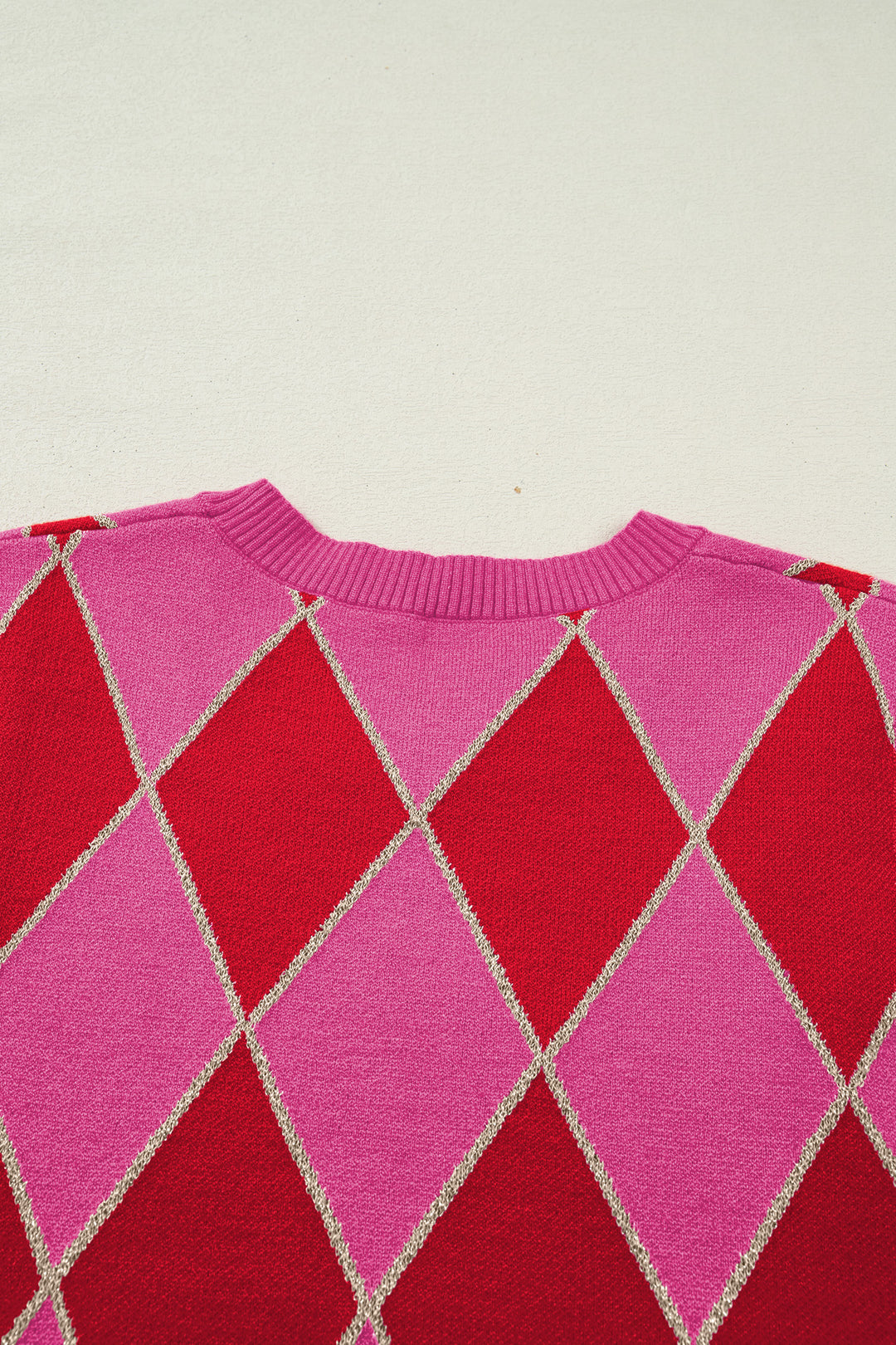Rose Glitter Trim Rhombus Pattern Knit Sweater Vest