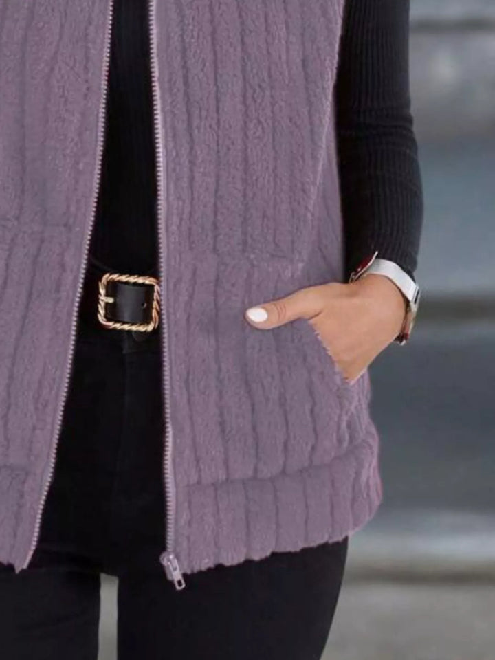 Full Size Fleece Zip-Up Vest Coat Plus Size