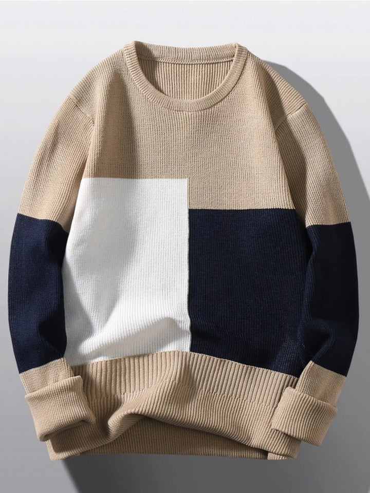 Men's Plus Size Color Block Round Neck Sweater