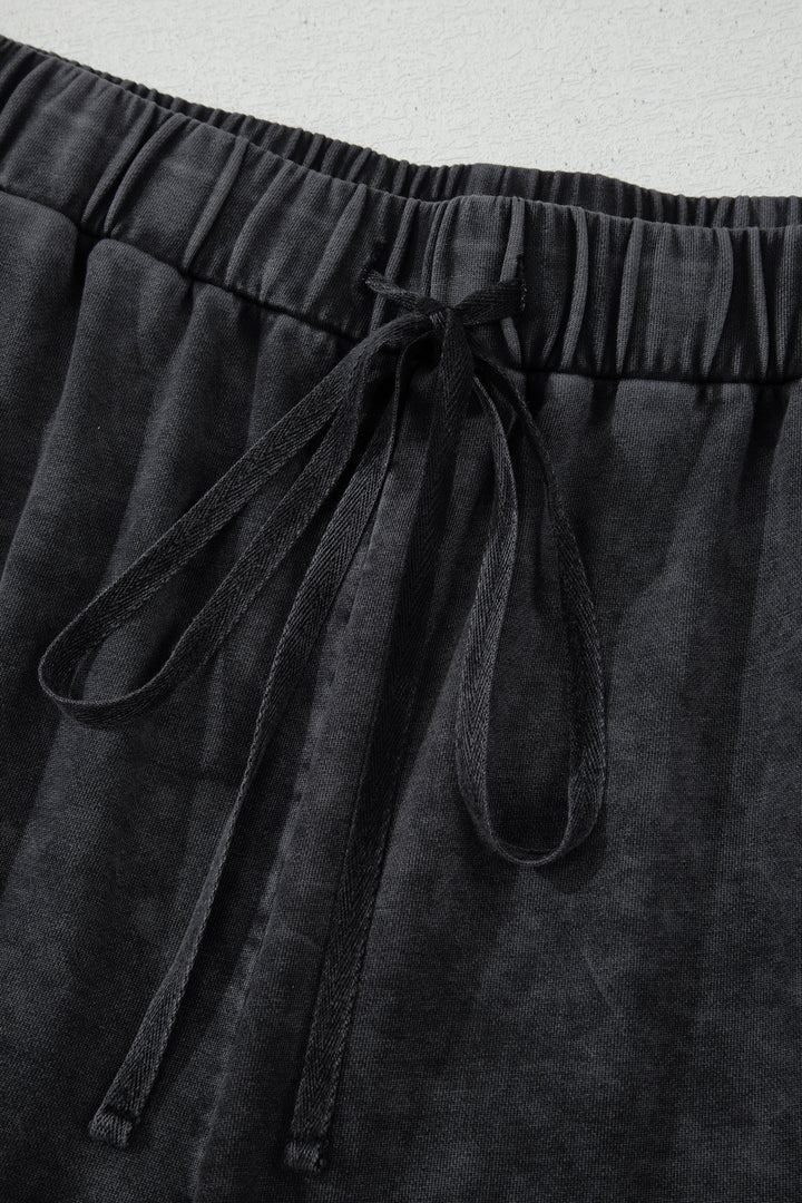 Black Plus Size Mineral Wash Exposed Seam Patchwork Drawstring Loose Pants