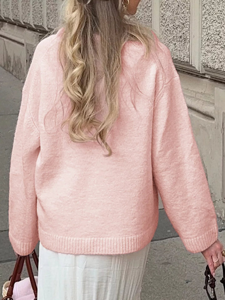 Ribbed Round Neck Dropped Shoulder Sweater