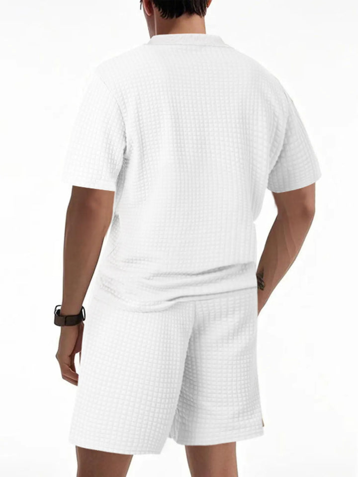 Men's Full Size Textured Round Neck Top and Shorts Set Plus SIze