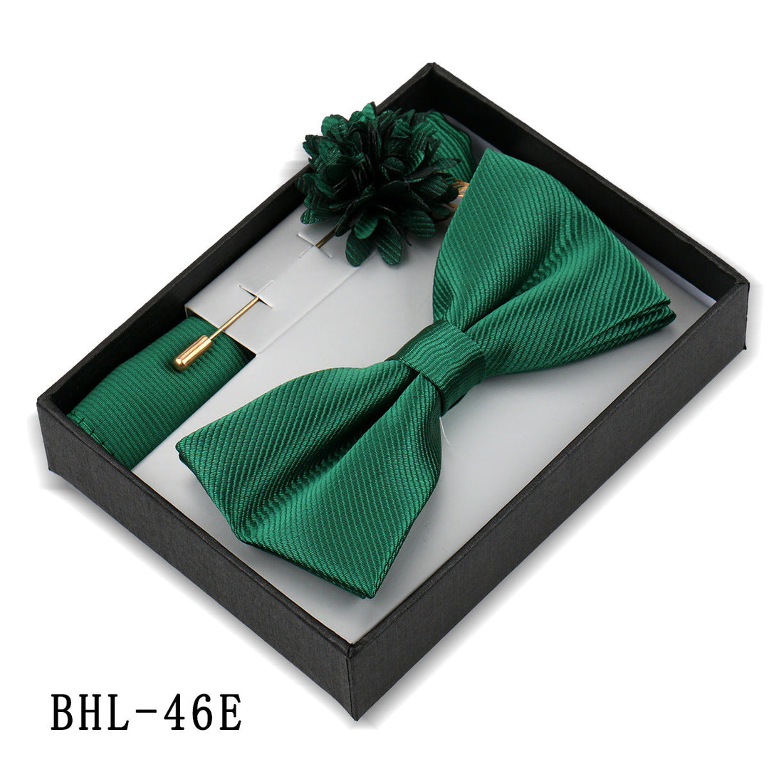 Mens Bow Tie, Pocket Square, And Brooch Gift Set