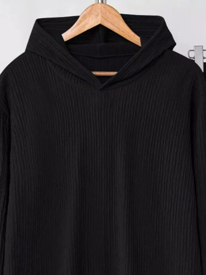 Textured Long Sleeve Hoodie and Pants Set