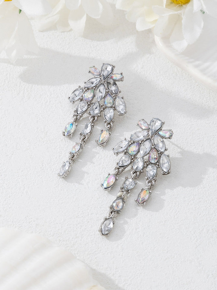 Trending Fashion Chain Rhinestone Drop Earrings For Women, Unique Versatile Light Luxury Alloy Ear Jewelry, Geometric Stud Earrings