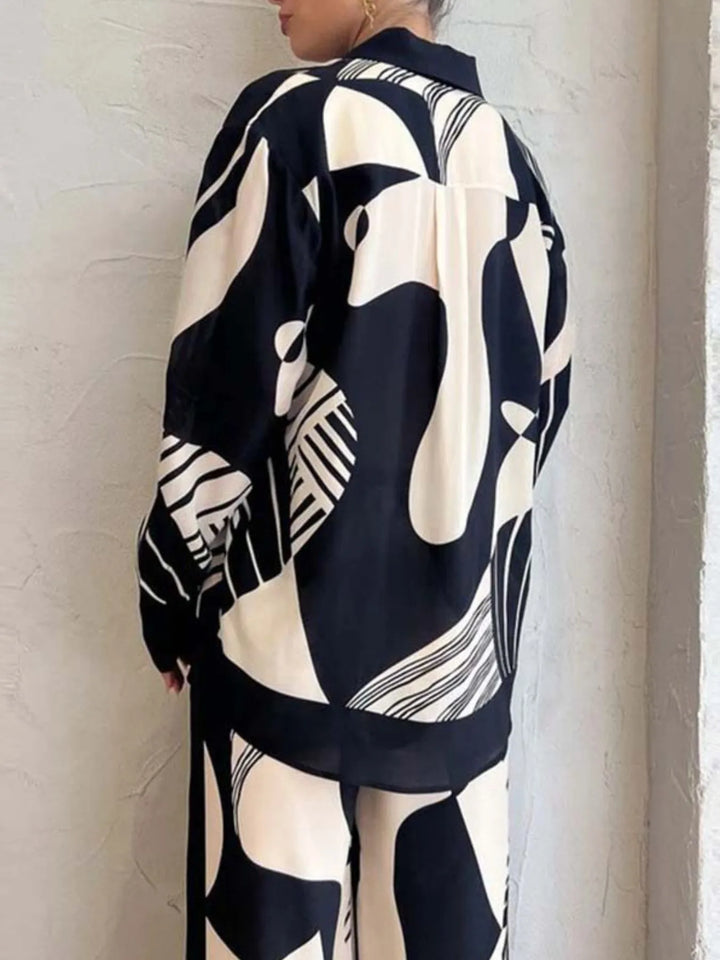 Printed Long Sleeve Shirt and Pants Set