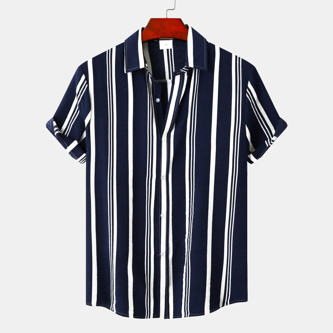 Men's Plus Size Striped Short Sleeve Button-Down Shirt