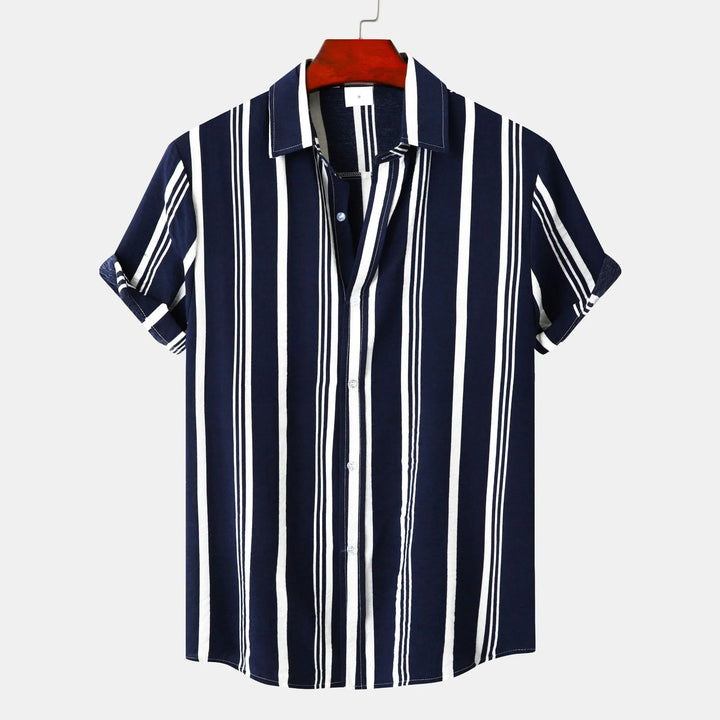 Men's Plus Size Striped Short Sleeve Button-Down Shirt