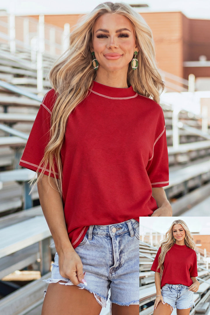 Racing Red Reversible Contrast-Stitched T-Shirt