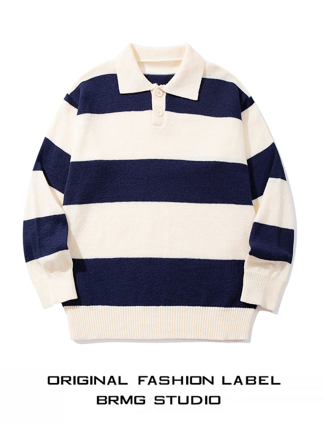 Mens Striped Knit Sweater With A Contrasting Color Collar