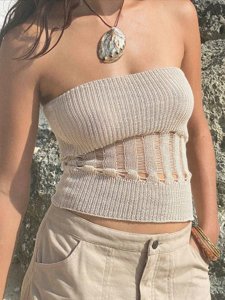 Openwork Knit Tube Top