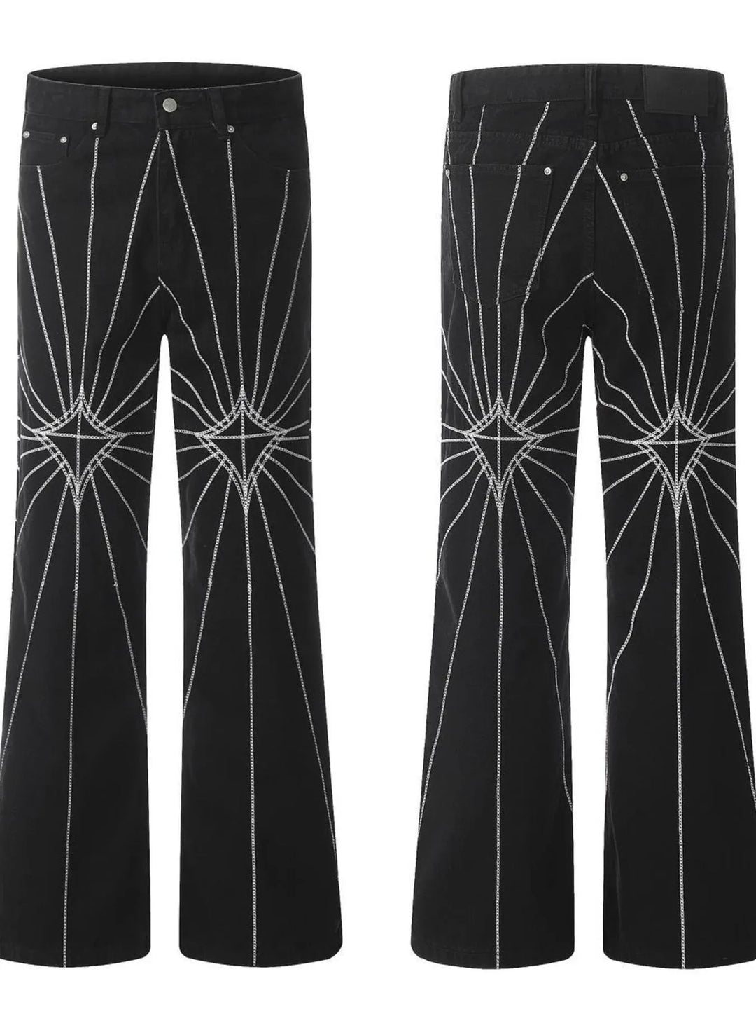 Men's Spider Web Embroidered Flared Jeans