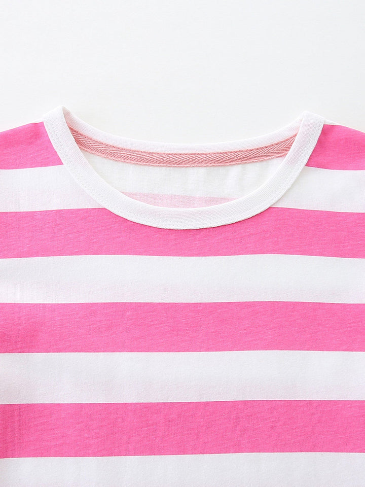 Children's Bee Embroidered Striped Casual Dress