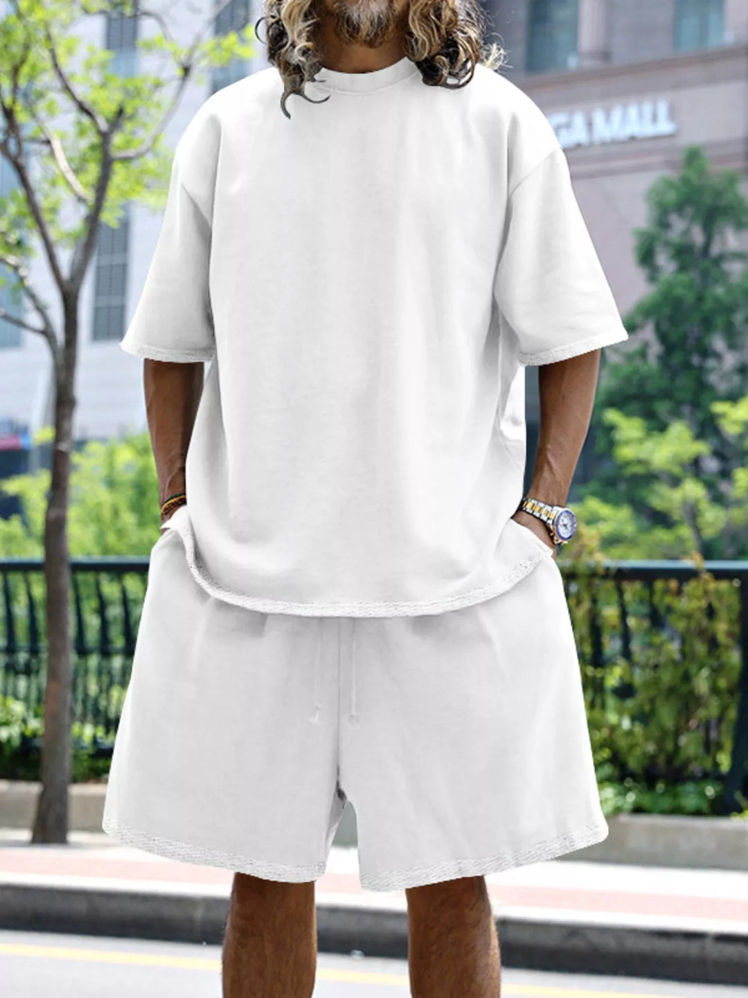 Men's Full Size Relaxed Fit T-Shirt & Shorts Set Plus Size