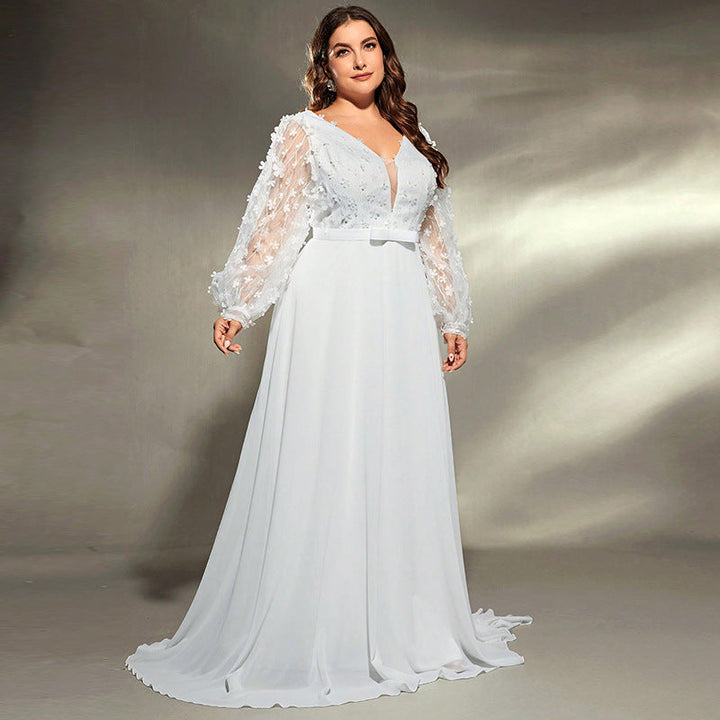 Elegant Banquet Wedding Party Waist Trimming Loose V-neck Dress