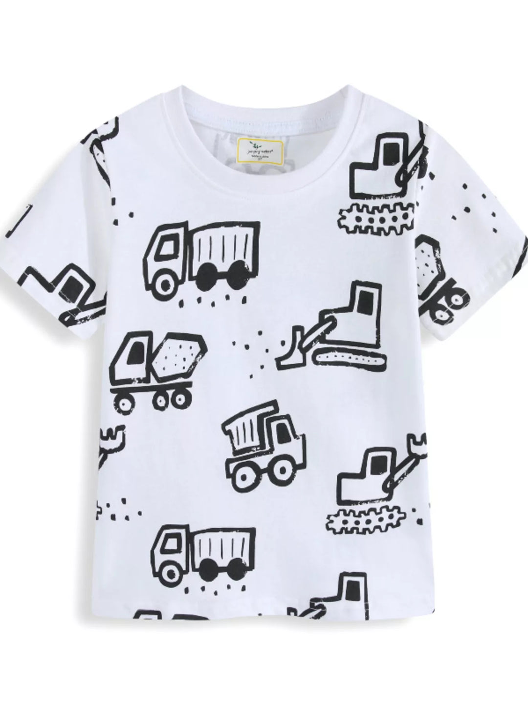 Children's Construction Vehicle Print Crew Neck Short Sleeve T-Shirt
