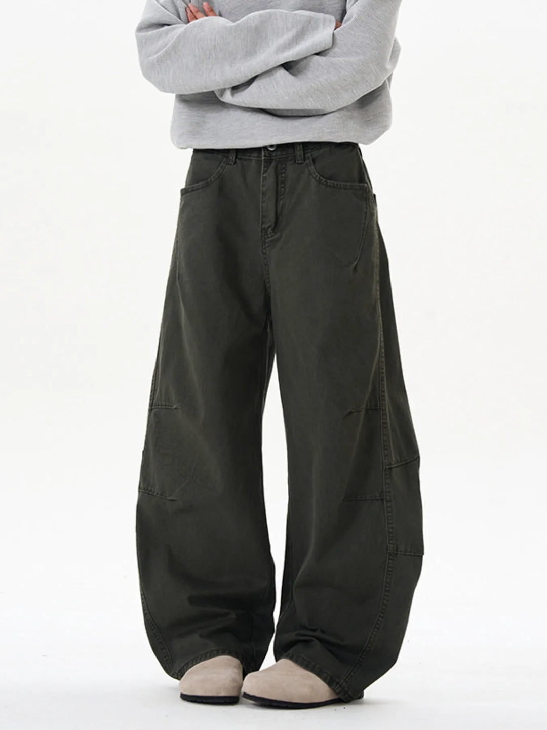 Men's Washed Wide Leg Curved Cargo Jeans