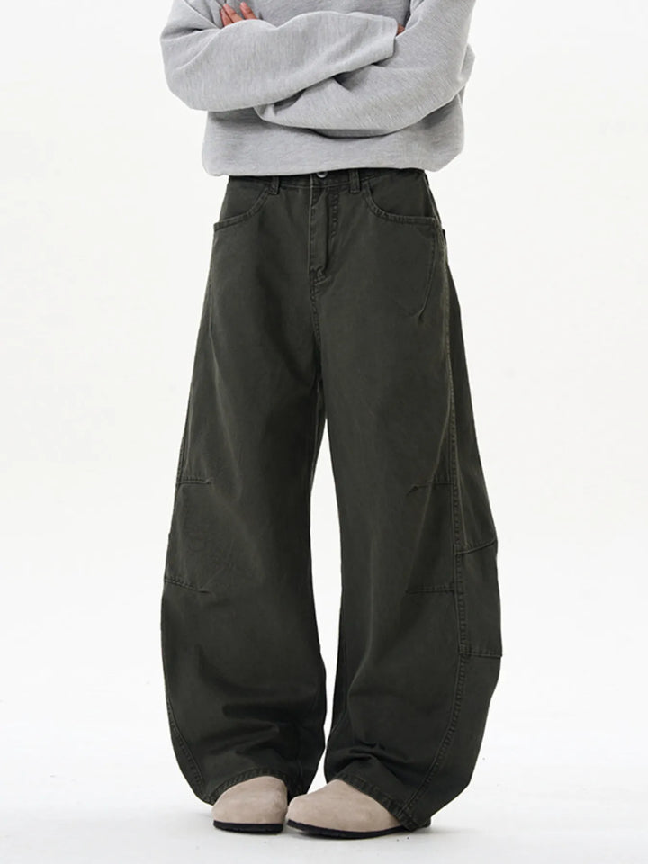 Men's Washed Wide Leg Curved Cargo Jeans