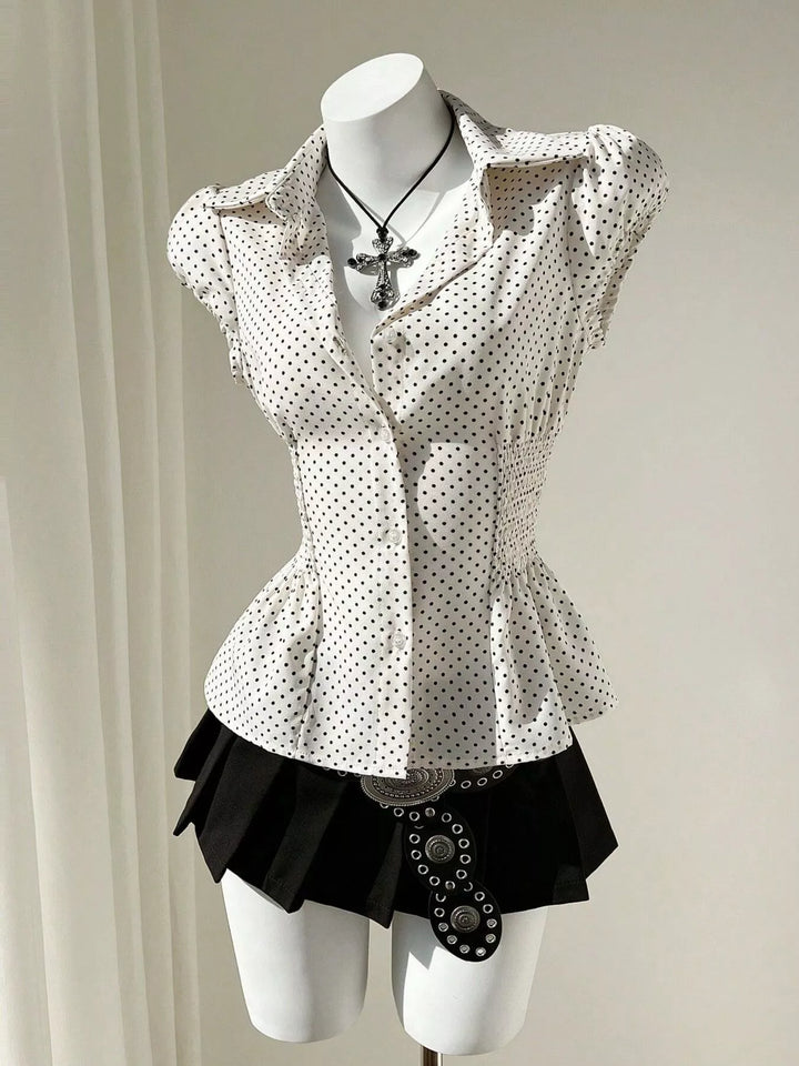 Polka Dot Cap Sleeve Blouse