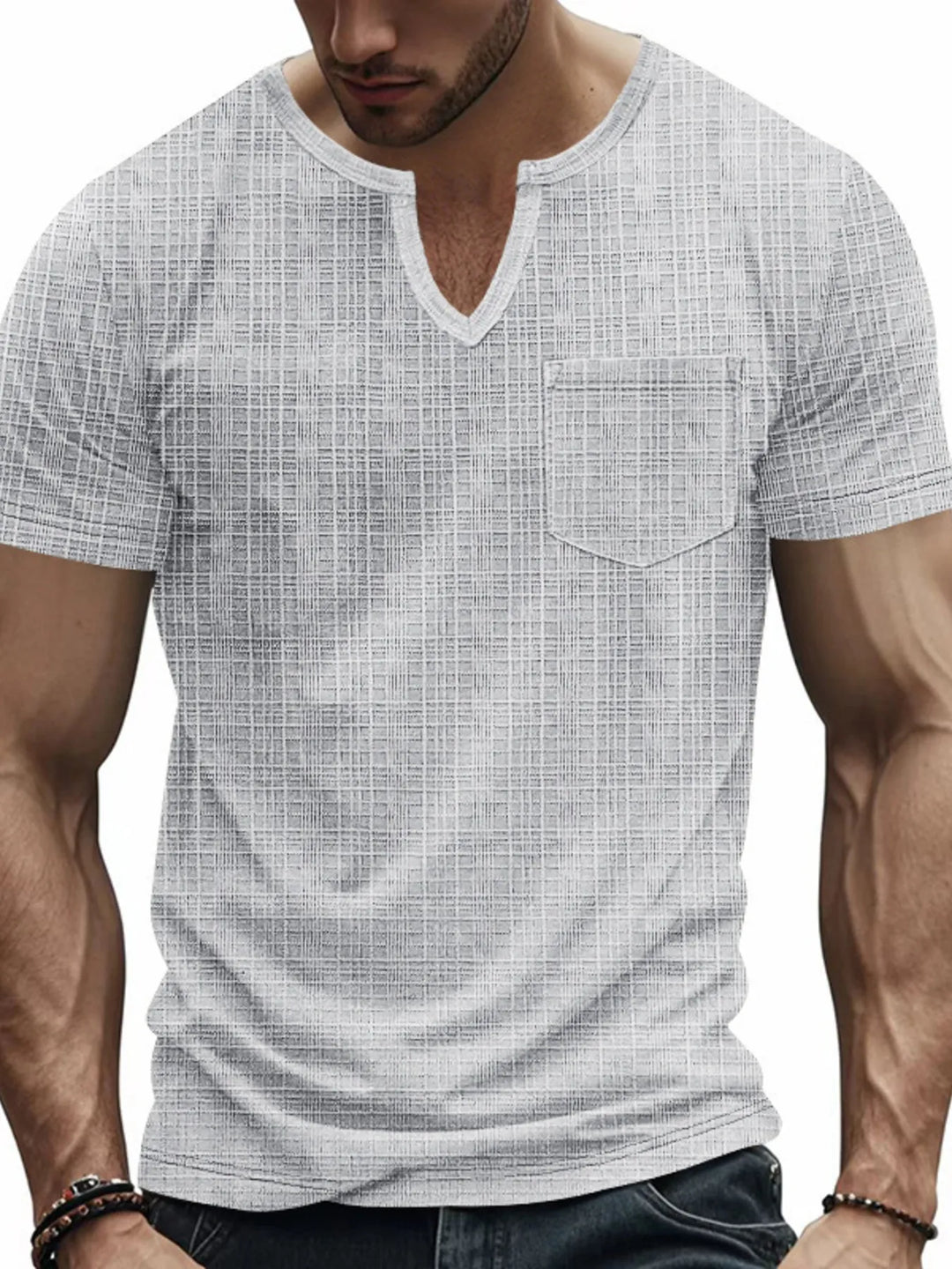 Men's Full Size Notched Short Sleeve T-Shirt Plus Size