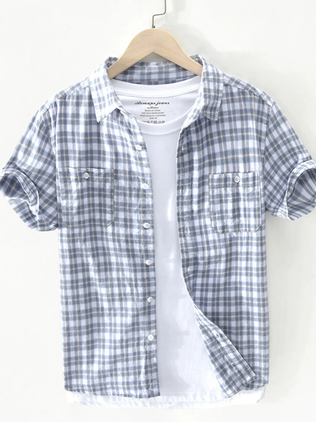 Men's Plus Size Button Down Plaid Short Sleeve Shirt