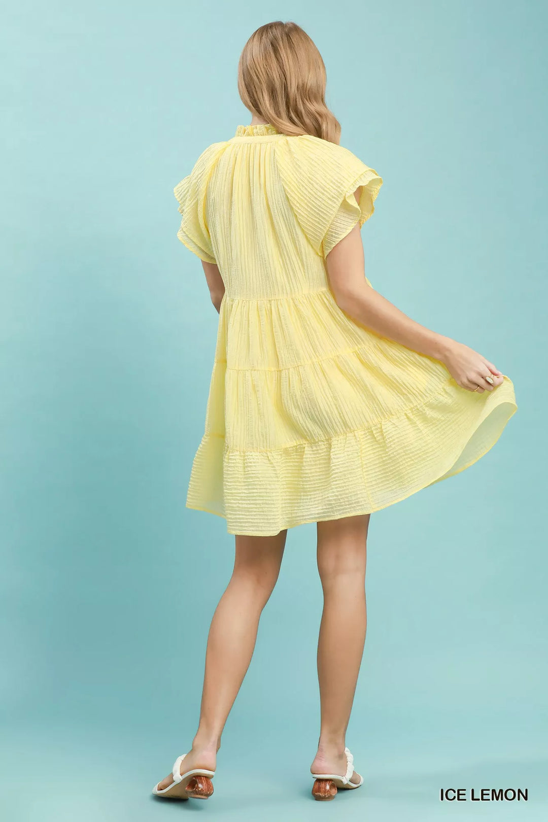 Umgee Tiered Ruffle Sleeve Textured Mini Dress