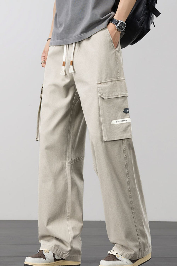Men's Plus Size Loose Fit Cargo Pants with Drawstring