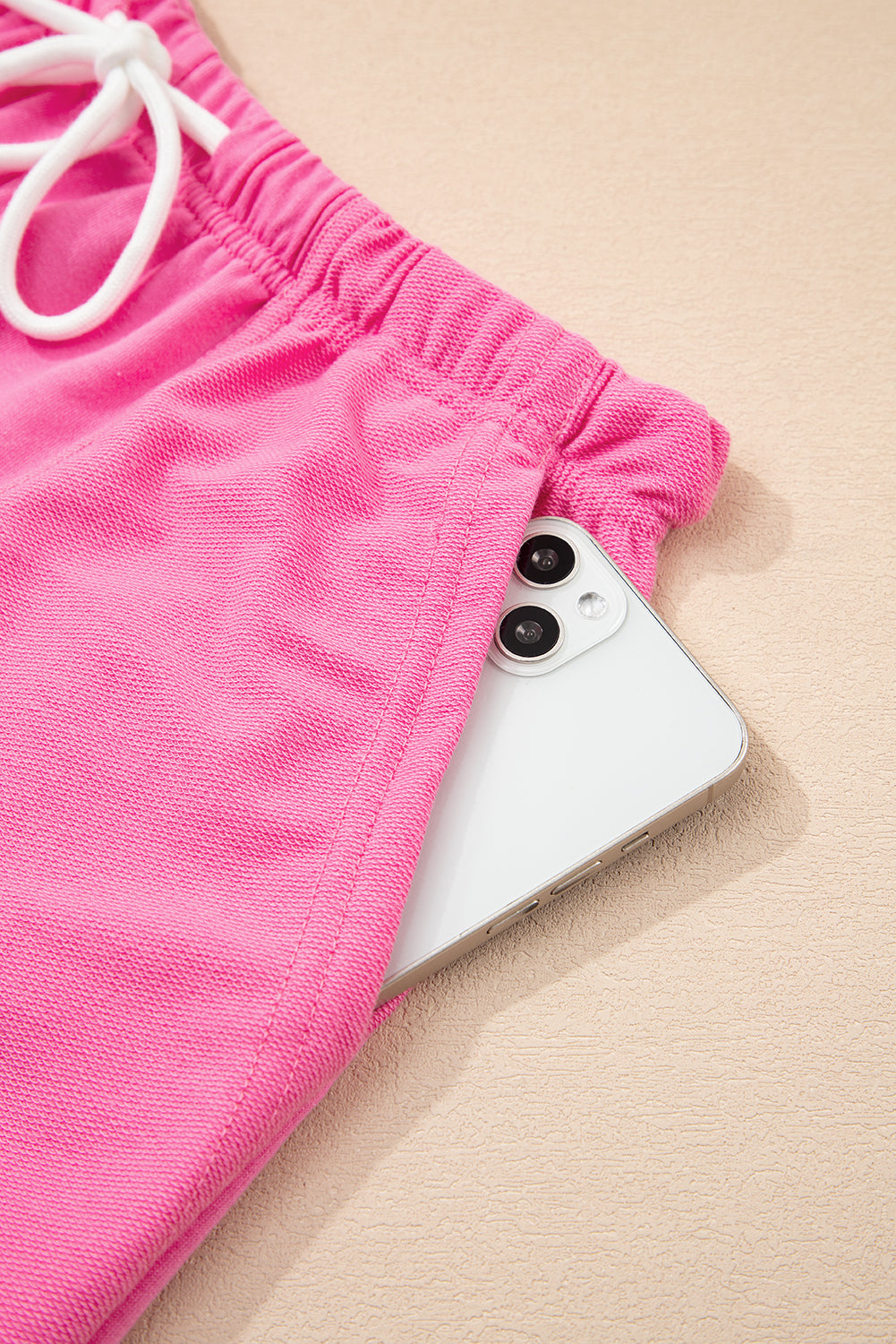 Bonbon V Neck Drop Shoulder Tee and Patchwork Drawstring Shorts Set