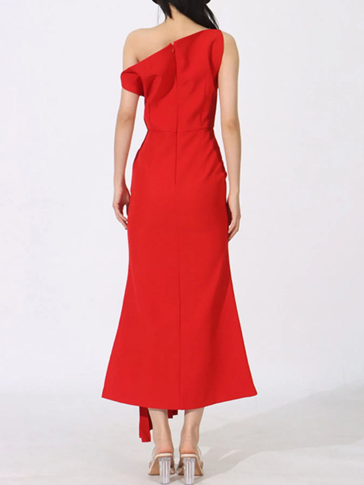 Single Shoulder Pleated Dress