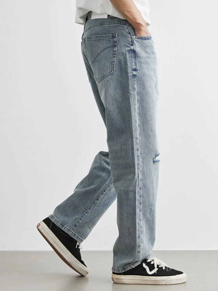 Men's Washed Wide Leg Distressed Jeans