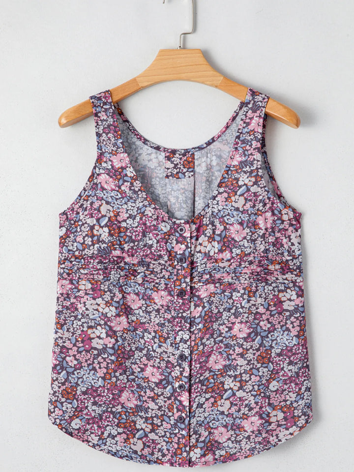 Floral Print Button Front Tank Top