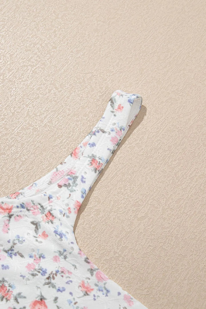 Floral Textured Square Neck Sleeveless Bodysuit