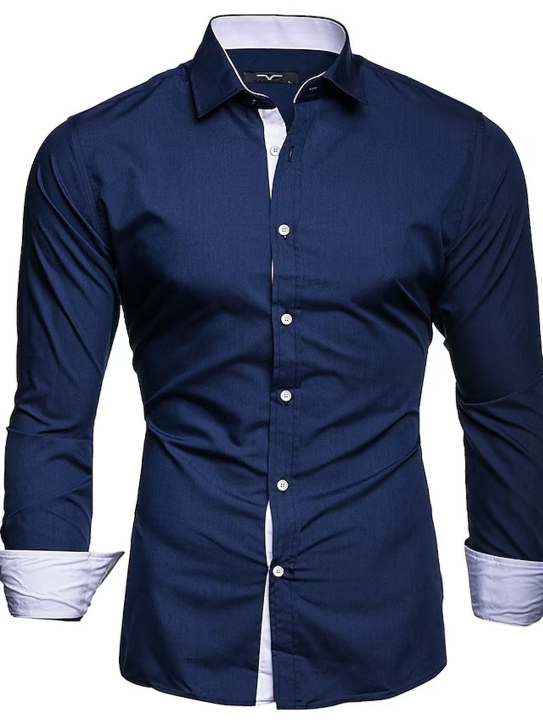 Men's Slim Fit Contrast Trim Long Sleeve Shirt