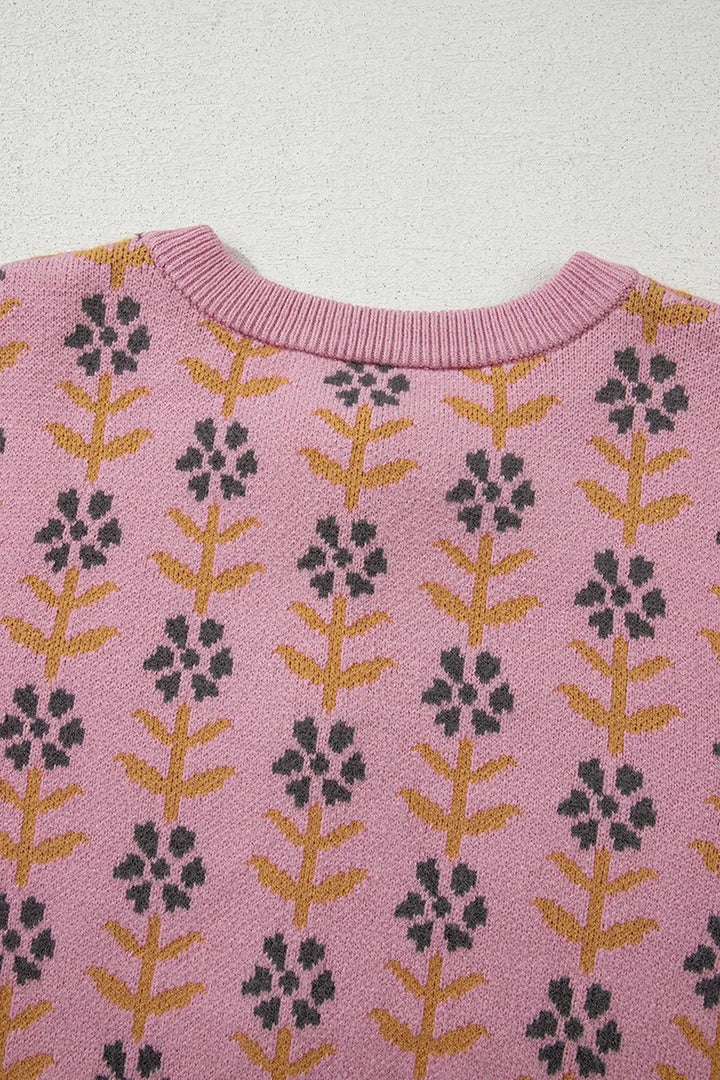 Floral Button-Up Knit Cardigan