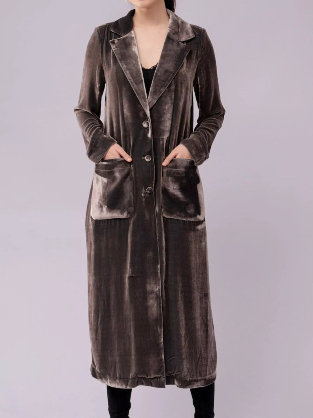 Velvet Lapel Collar Longline Coat