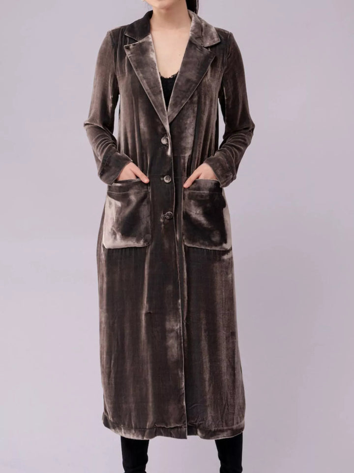 Velvet Lapel Collar Longline Coat
